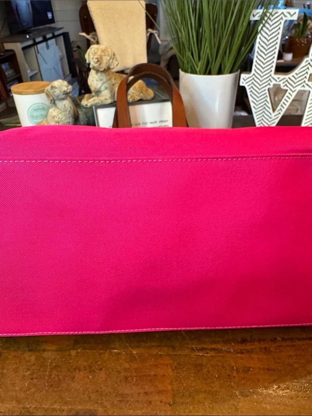 Dooney & Bourke Hot Pink Nylon Satchel with Brown Leather Trim